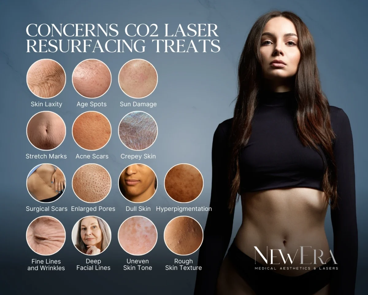 Diagram of concerns CO2 laser resurfacing treats at NewEra Medical Aesthetics, Vienna VA
